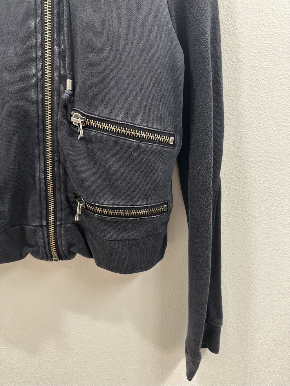 Free People Grungy Black Hooded Moto Jacket with Zip Pockets - XS - Picture 4 of 10